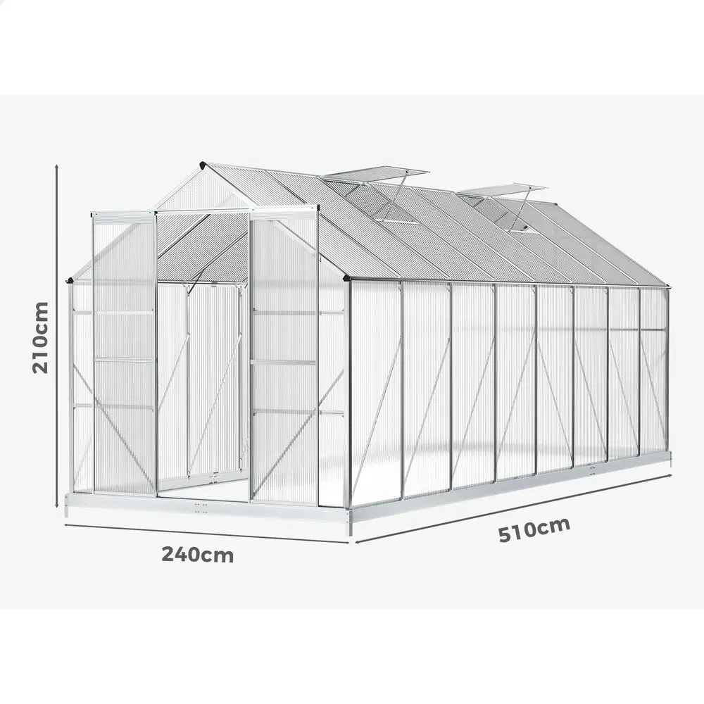 Alfordson Greenhouse Aluminium Polycarbonate Garden Storage Shed 5.1x2.4x2.1M