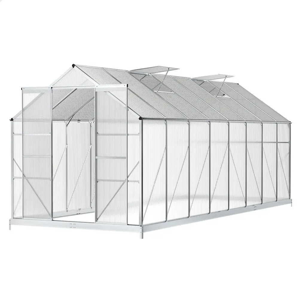 Alfordson Greenhouse Aluminium Polycarbonate Garden Storage Shed 5.1x2.4x2.1M