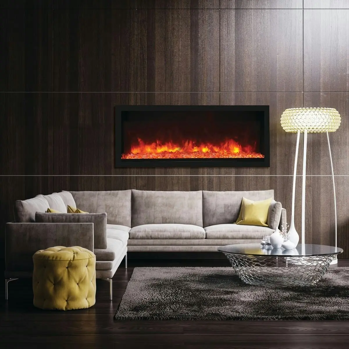 Remii 55 Inch Extra Tall Indoor Built-in Electric Fireplace with Black Steel Surround