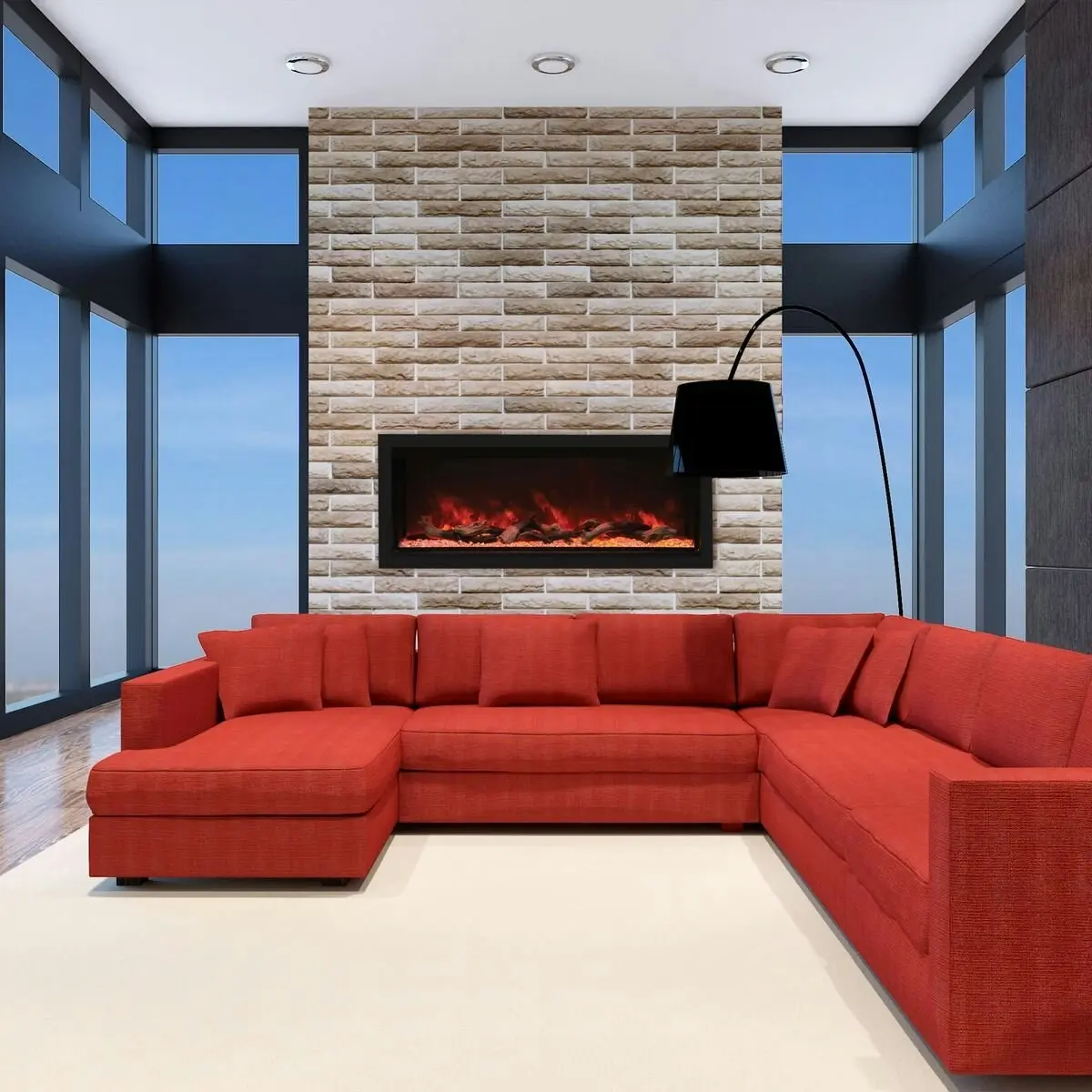 Remii 55 Inch Extra Tall Indoor Built-in Electric Fireplace with Black Steel Surround