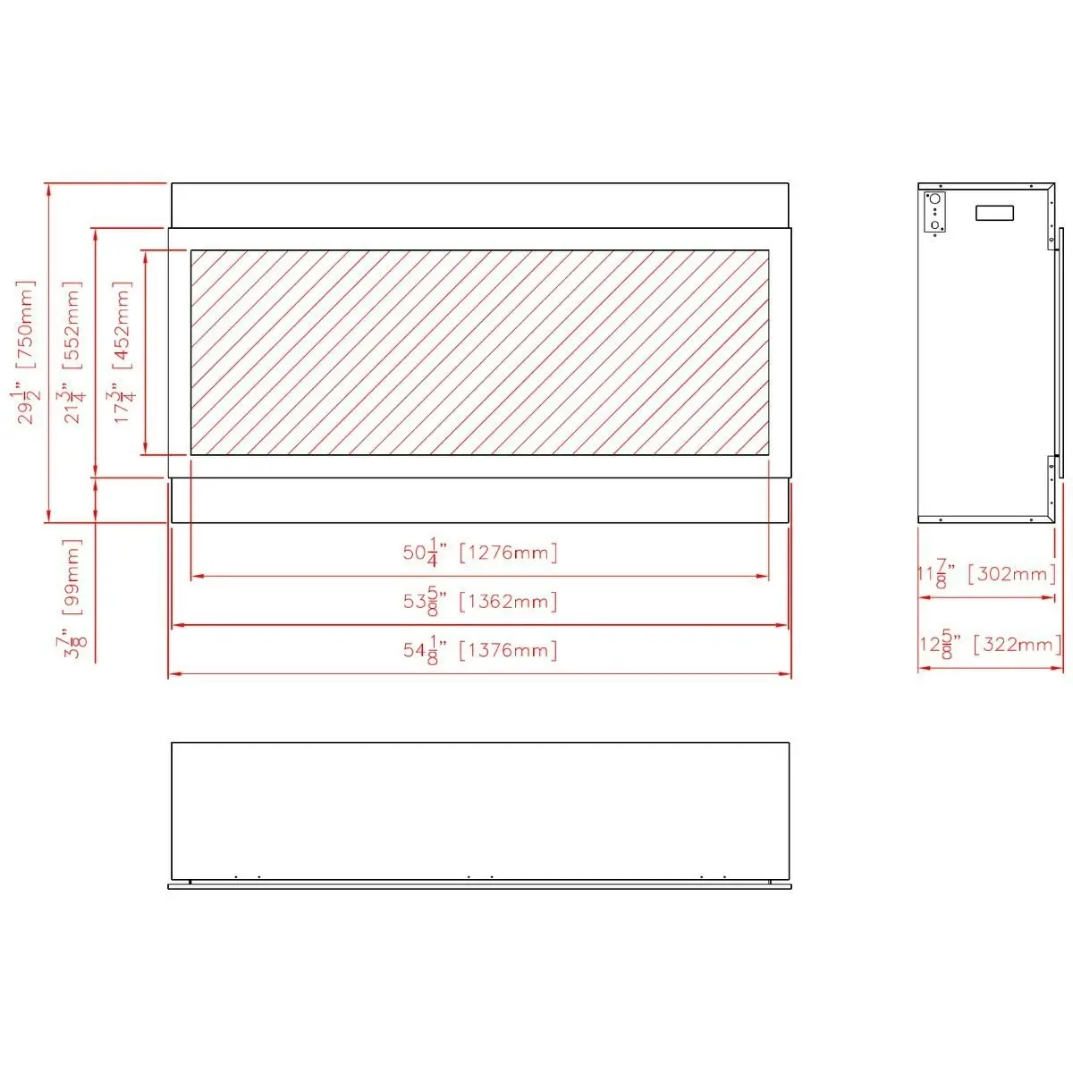 Remii 55 Inch Extra Tall Indoor Built-in Electric Fireplace with Black Steel Surround