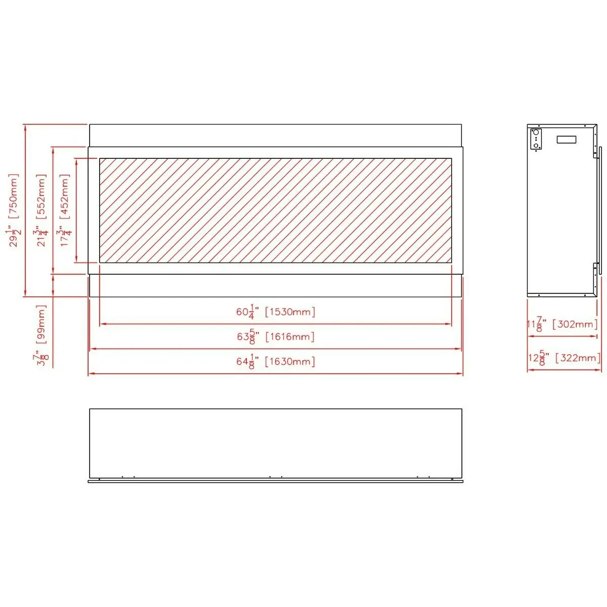 Remii 65 Inch Extra Tall Indoor Built-in Electric Fireplace with Black Steel Surround