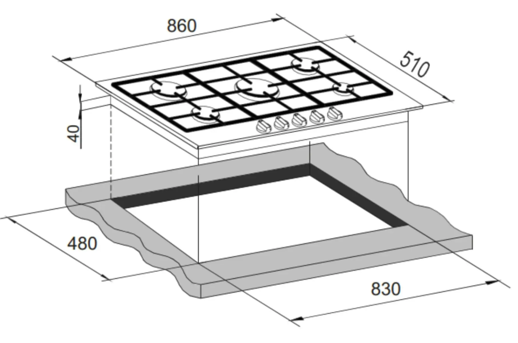 Brohn 90cm 5 Burner Gas Stainless Steel Cooktop