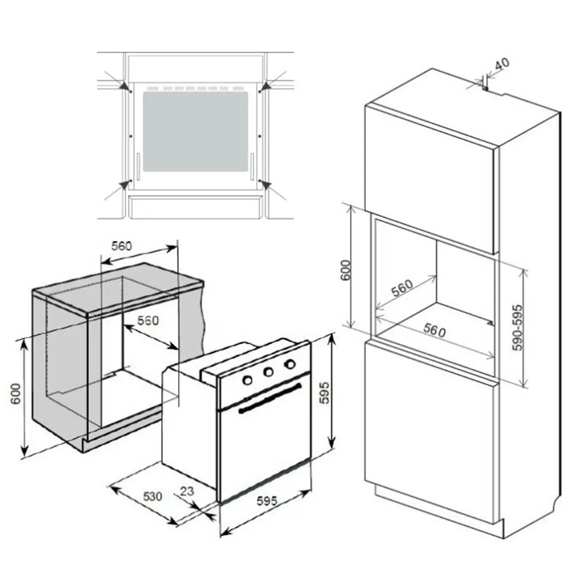 Brohn 60cm Built-in Electric Oven Black Glass 10 Functions with Inbuilt AirFry mode