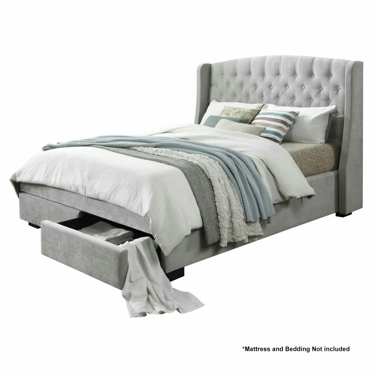 Ostro Furniture Ostro Warner King Bed Base & Bedhead 2 Drawer Pearl