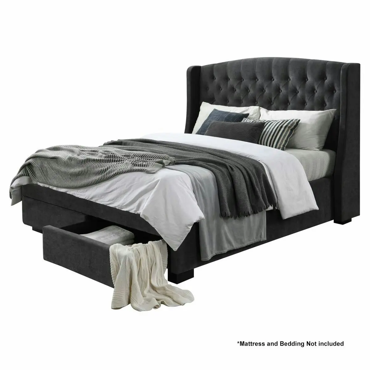 Ostro Furniture Ostro Warner Licorice King Bed Base & Bedhead 2 Drawer Licorice