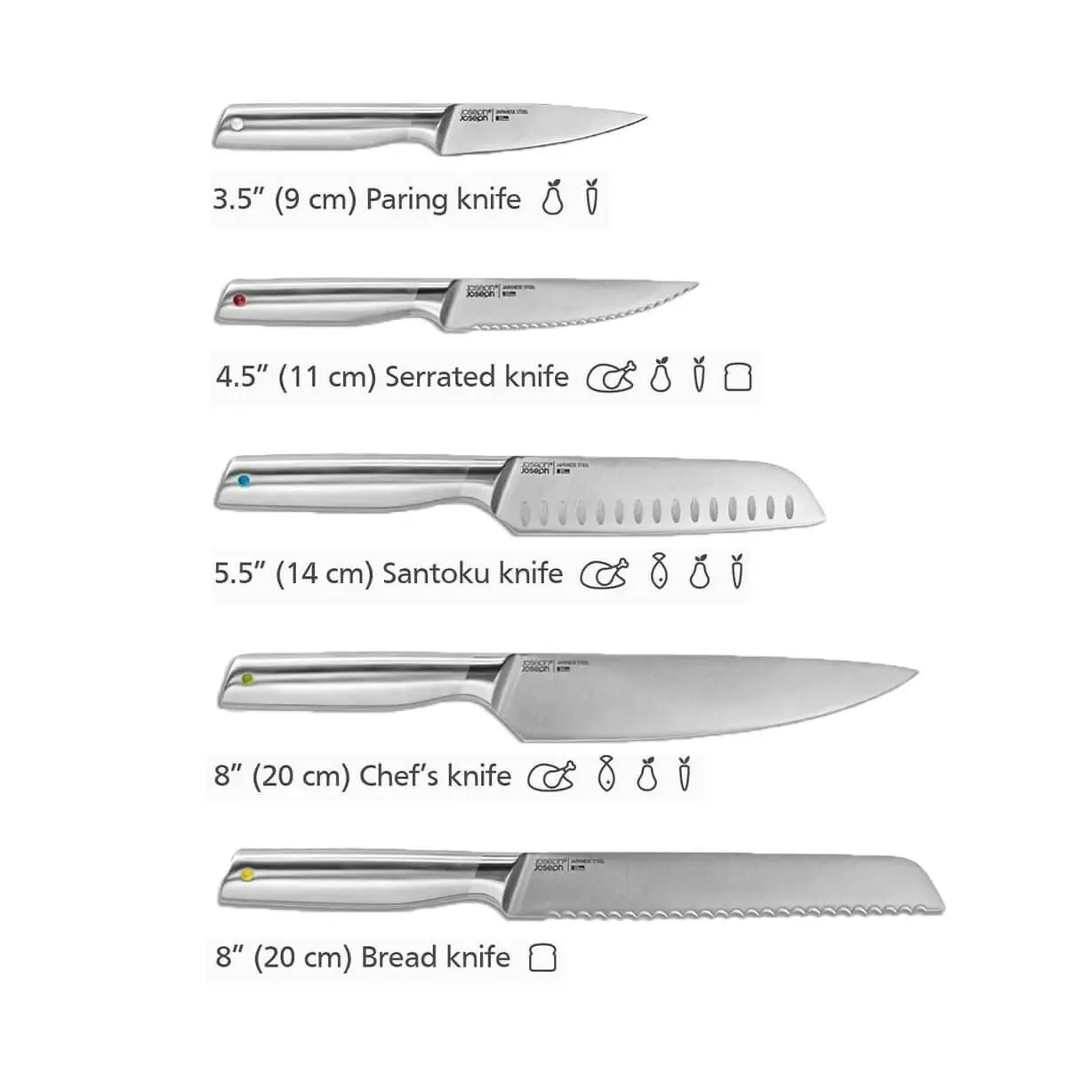 Joseph Joseph Elevate Steel Knives Bamboo Store 5-piece Knife Set with In-drawer Storage Tray