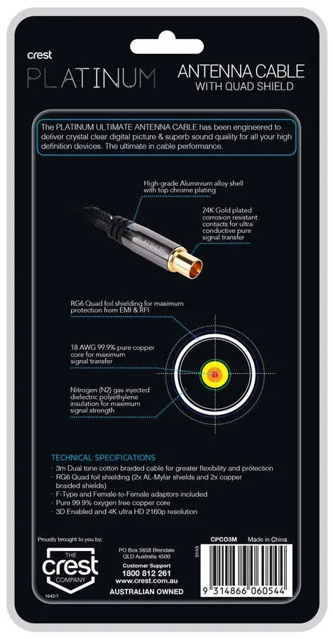 Crest Ultimate Antenna Cable with Quad Shield - 1.5m