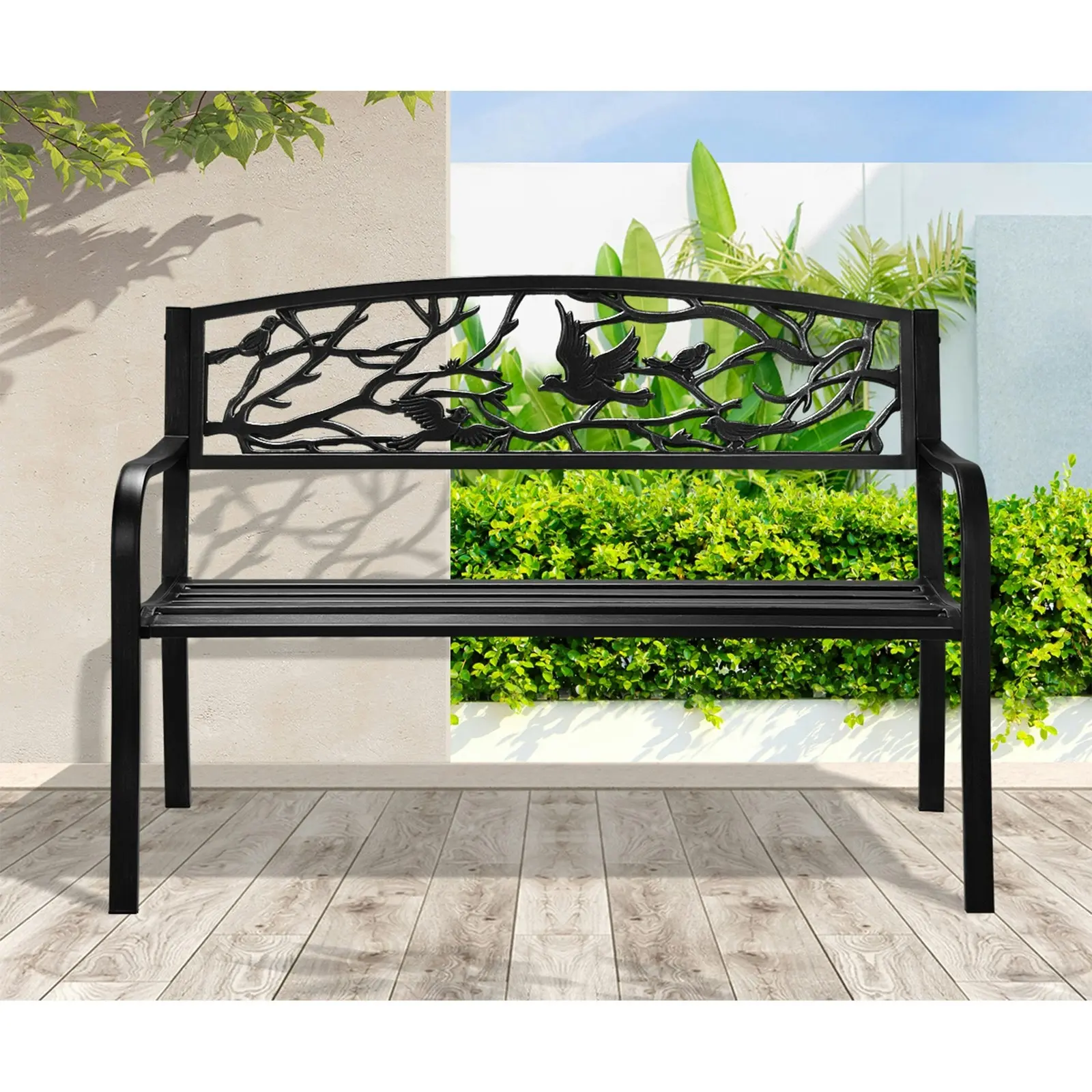 Livsip Garden Bench Seat Outdoor Chair Furniture Backyard Patio Bird Pattern