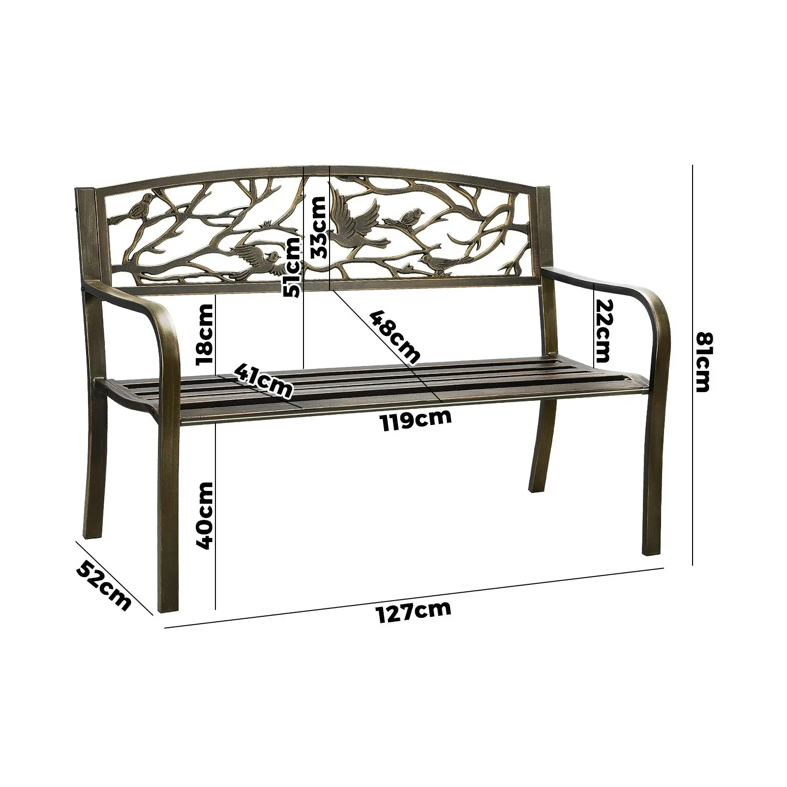 Livsip Garden Bench Park Lounge Patio Chair Backyard 3 Seater Outdoor Furniture