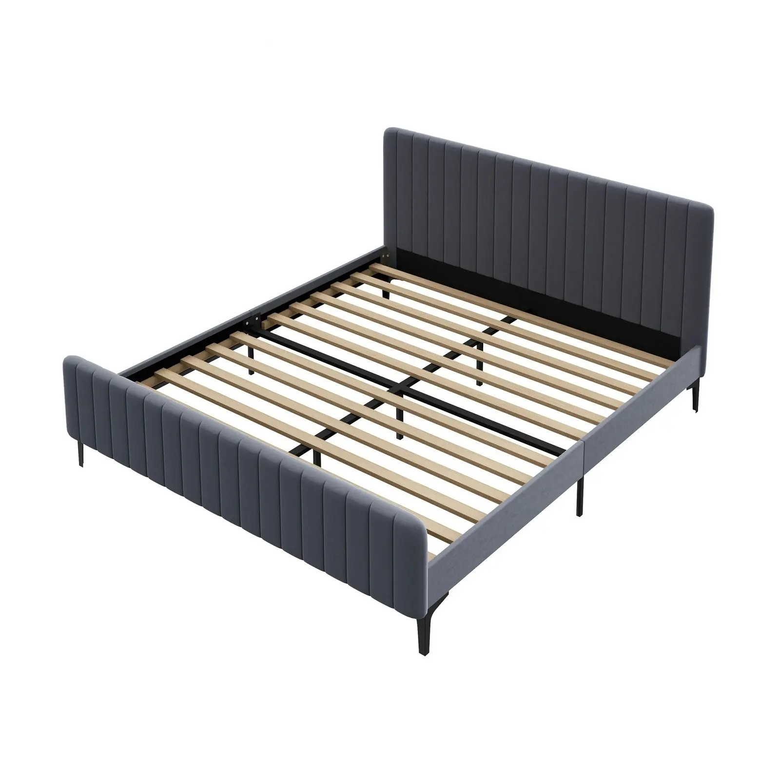 Oikiture Bed Frame King Size Grey Velvet ROYO