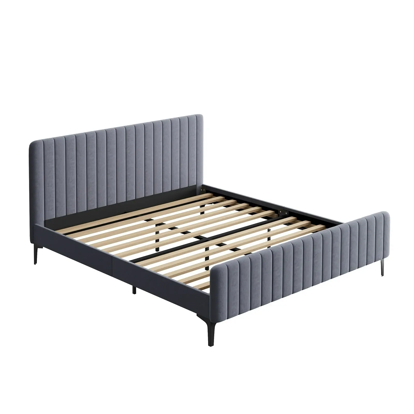 Oikiture Bed Frame King Size Grey Velvet ROYO