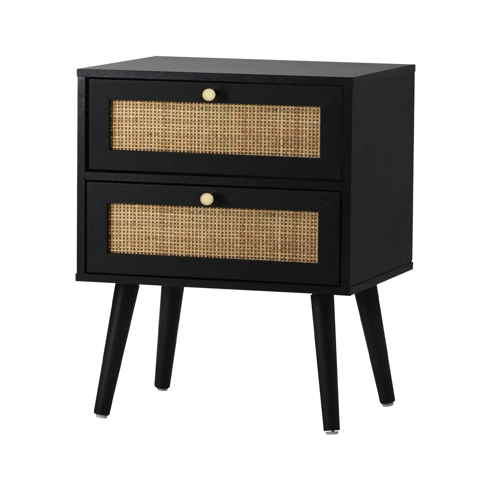 Oikiture 2X Bedside Table Side Table 2 Drawers Storage Cabinet Nightstand Rattan