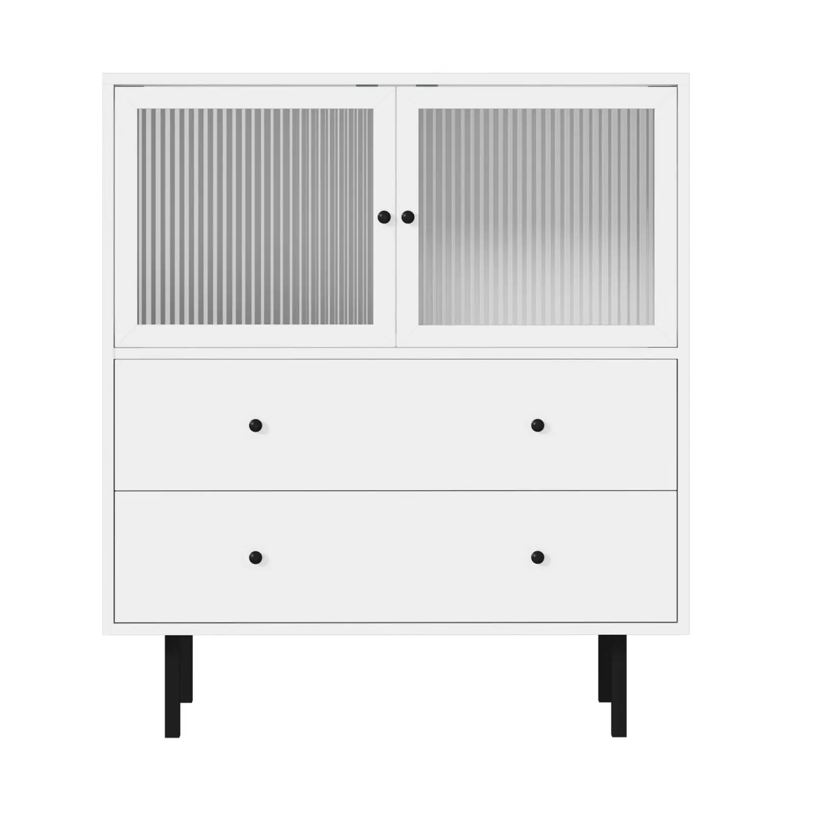 Oikiture Sideboard Buffet Storage Cabinet Tempered Glass Door 2 Drawers White