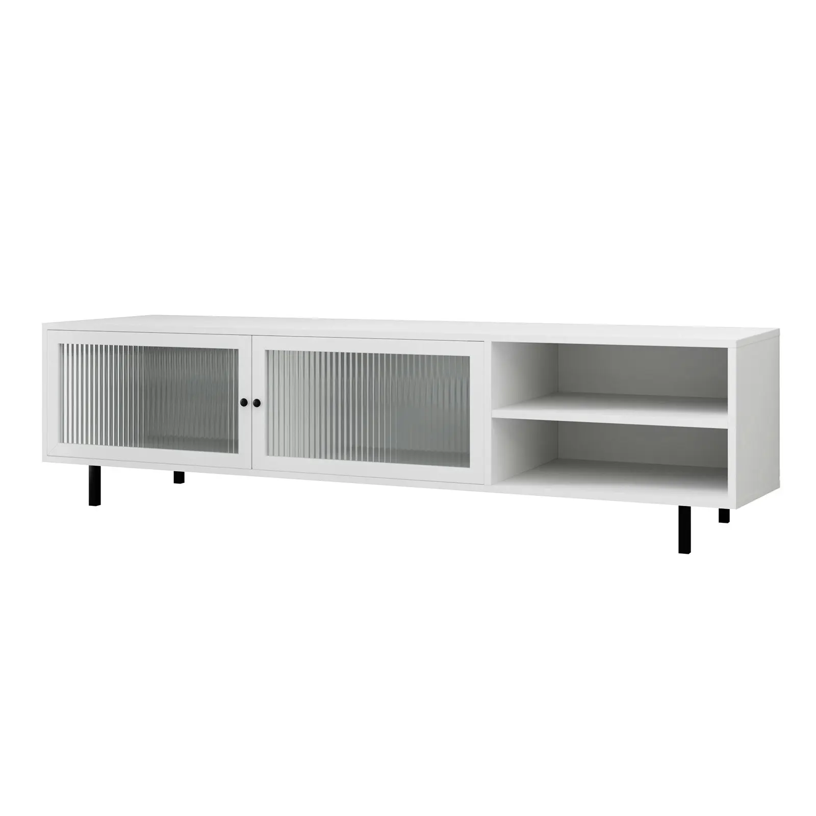 Oikiture TV Cabinet Entertainment Unit Tempered-glass Doors 160cm White