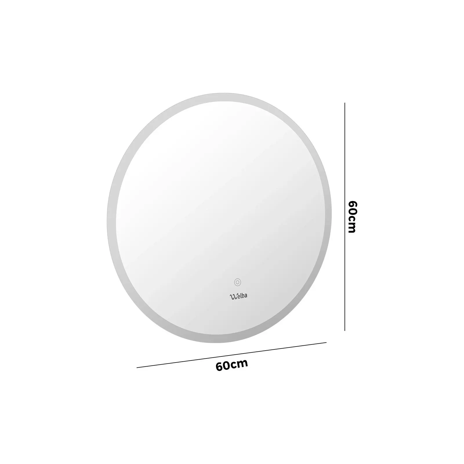 Welba 2PCS 600mm LED Round Bathroom Mirror Anti-fog Wall Makeup Mirrors