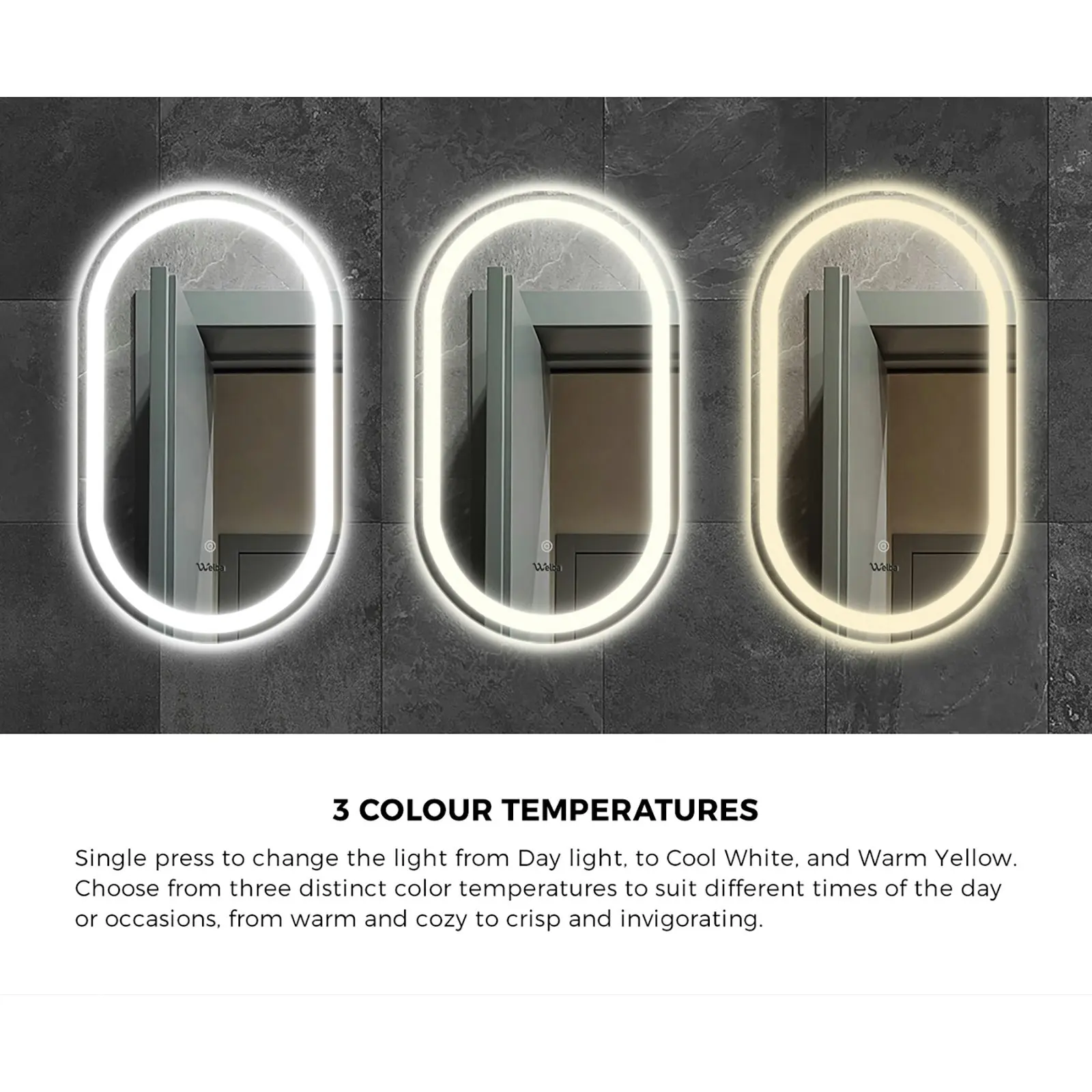 Welba 2PCS 750x500mm LED Oval Bathroom Mirror Anti-fog Wall Makeup Mirrors