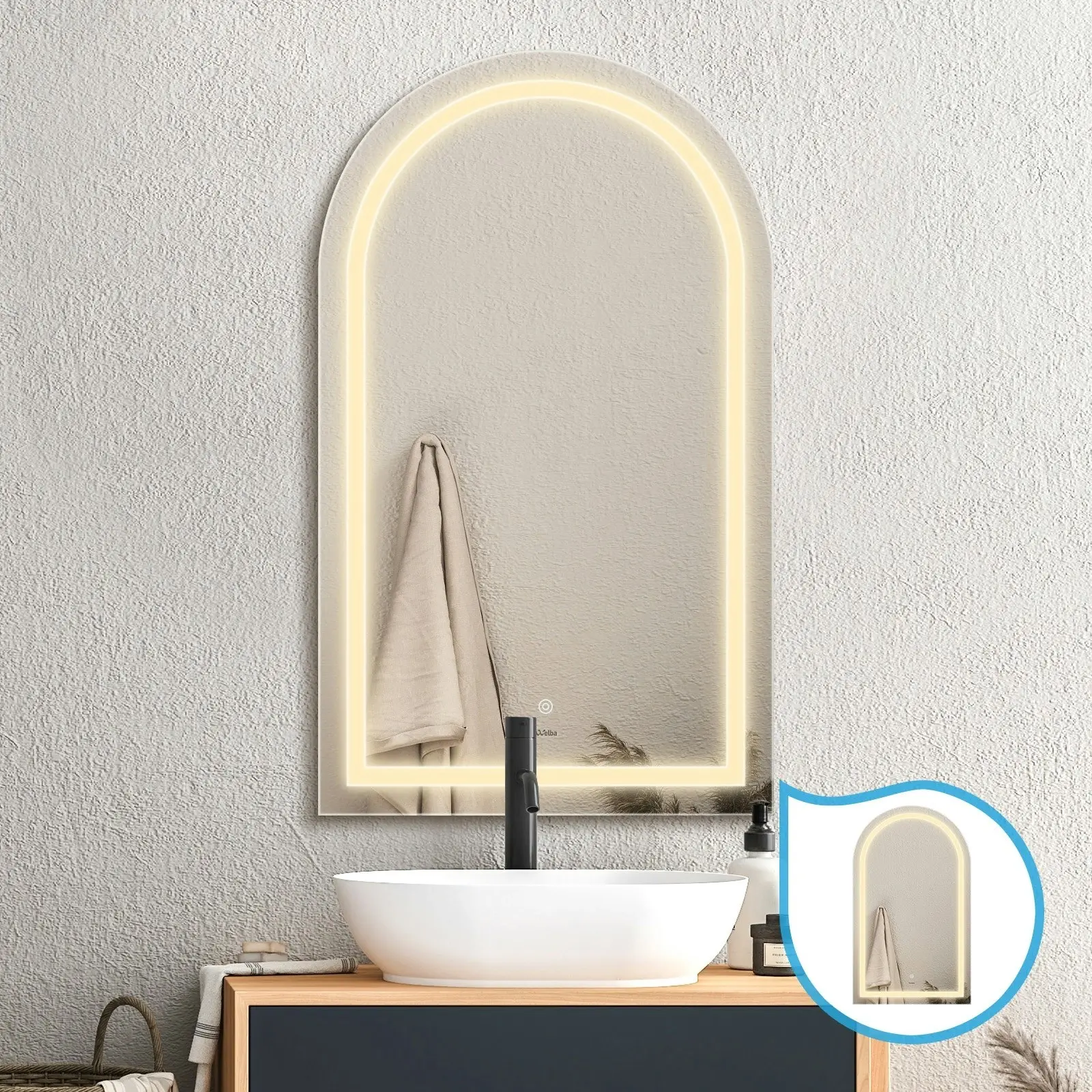 Welba 2PCS 1000x600mm LED Arched Bathroom Mirror Anti-fog Makeup Makeup Mirrors