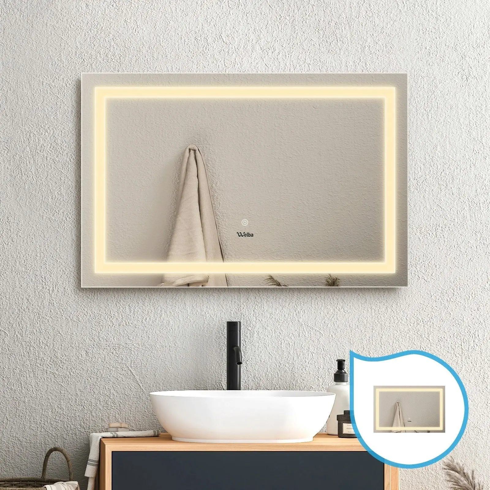 Welba 2PCS 800x600mm LED Rectangle Bathroom Mirror Anti-fog Wall Makeup Mirrors