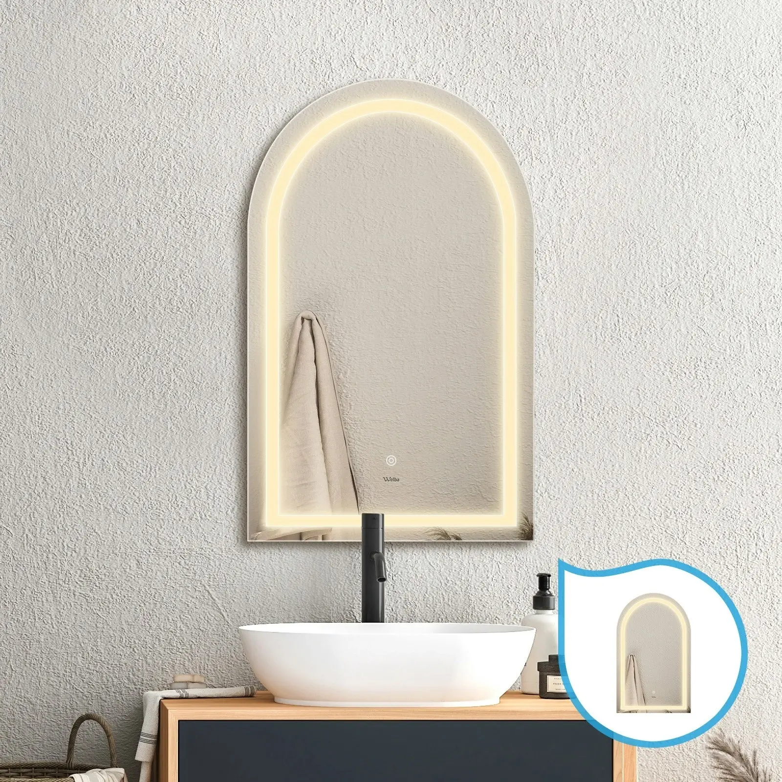 Welba 2PCS 860x500mm LED Arched Bathroom Mirror Anti-fog Makeup Makeup Mirrors