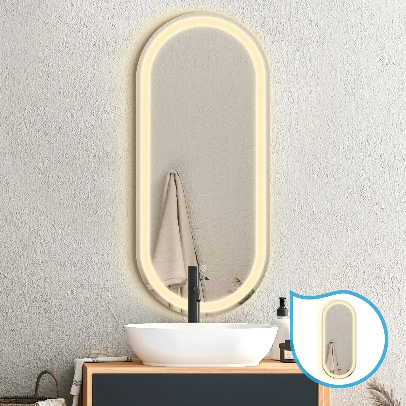 Welba 2PCS 1000x450mm LED Oval Bathroom Mirror Anti-fog Wall Makeup Mirrors