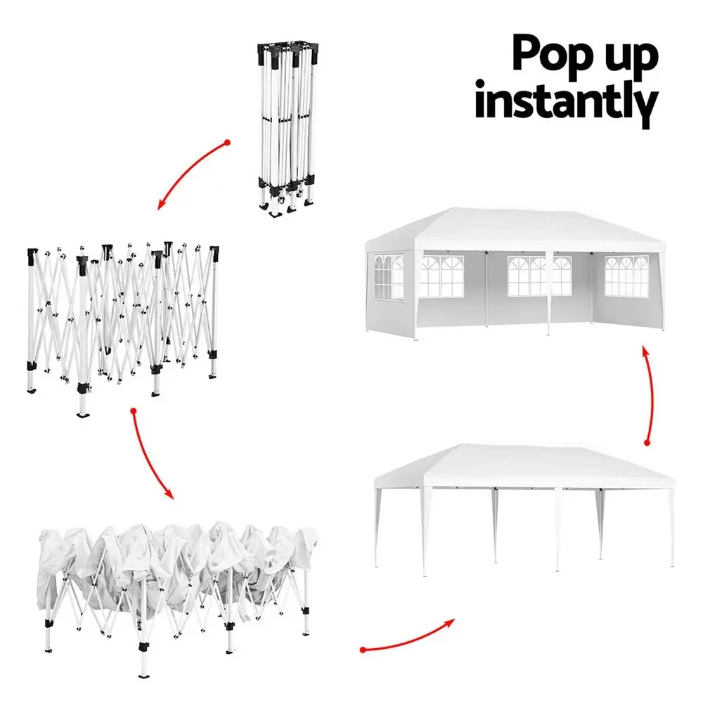 Instahut Gazebo Pop Up Marquee 3x6m Wedding Party Outdoor Camping Tent Canopy Side Wall White