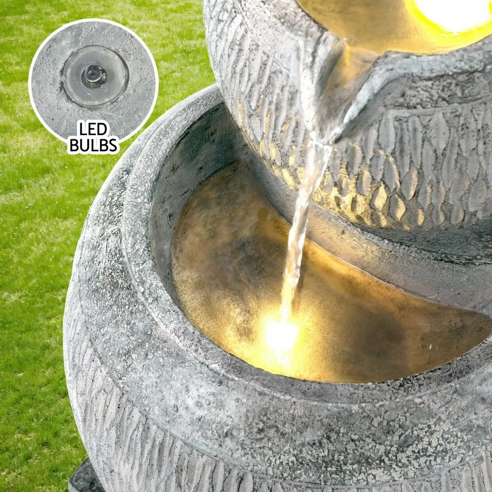 Gardeon Solar Fountain Water Feature Bird Bath Garden LED Light 80CM Grey