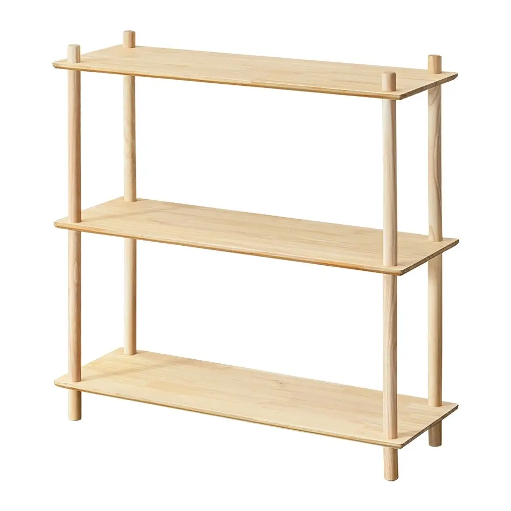 Furb 90CM 3-Tier Rubber Wood Wooden Storage Organizer Stand Shelves Oak