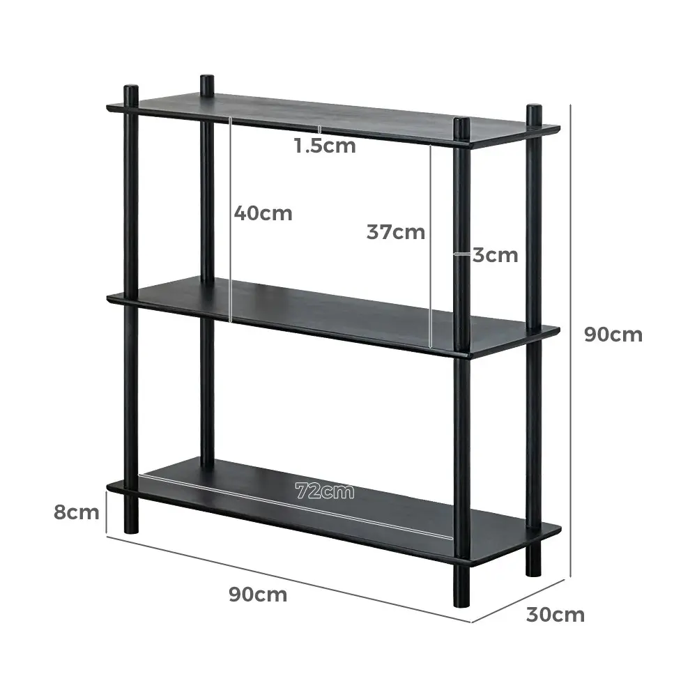 Furb 90CM 3-Tier Wooden Storage Organizer Stand Shelves Black