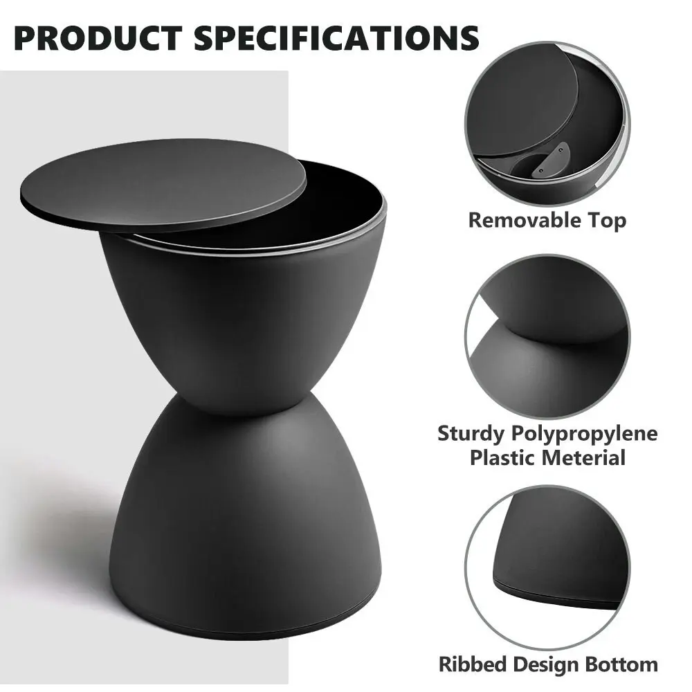 Furb Round Side Table Modern Hourglass Stool Round Stools Black Plastic Chair