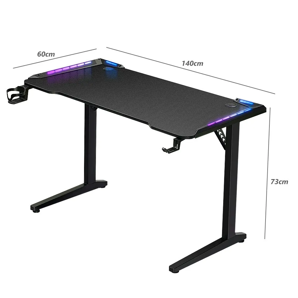 Furb 140CM Ergonomic T LED Gaming Desk Carbon Fiber Computer Table With Holder