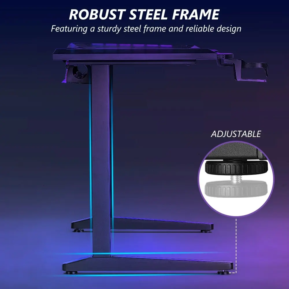 Furb 140CM Ergonomic T LED Gaming Desk Carbon Fiber Computer Table With Holder