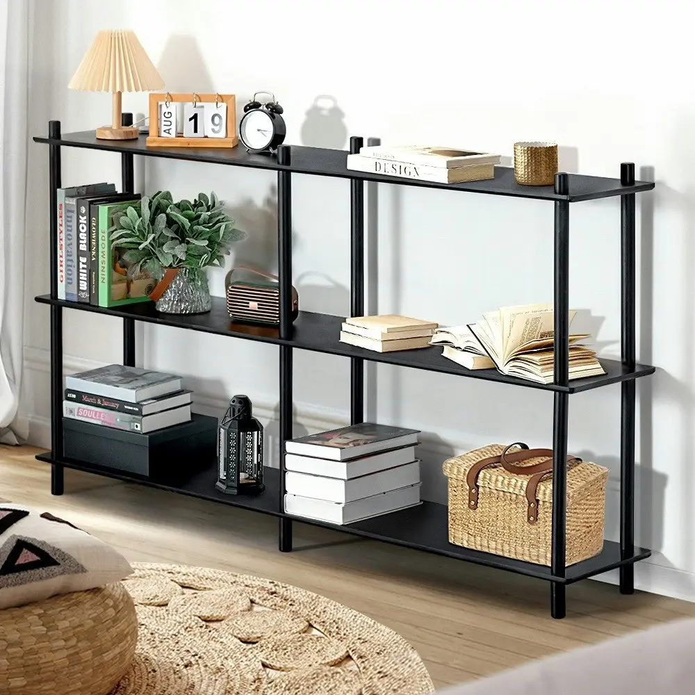 Furb 160CM 3-Tier Rubber Wood Wooden Storage Organizer Stand Shelves Black