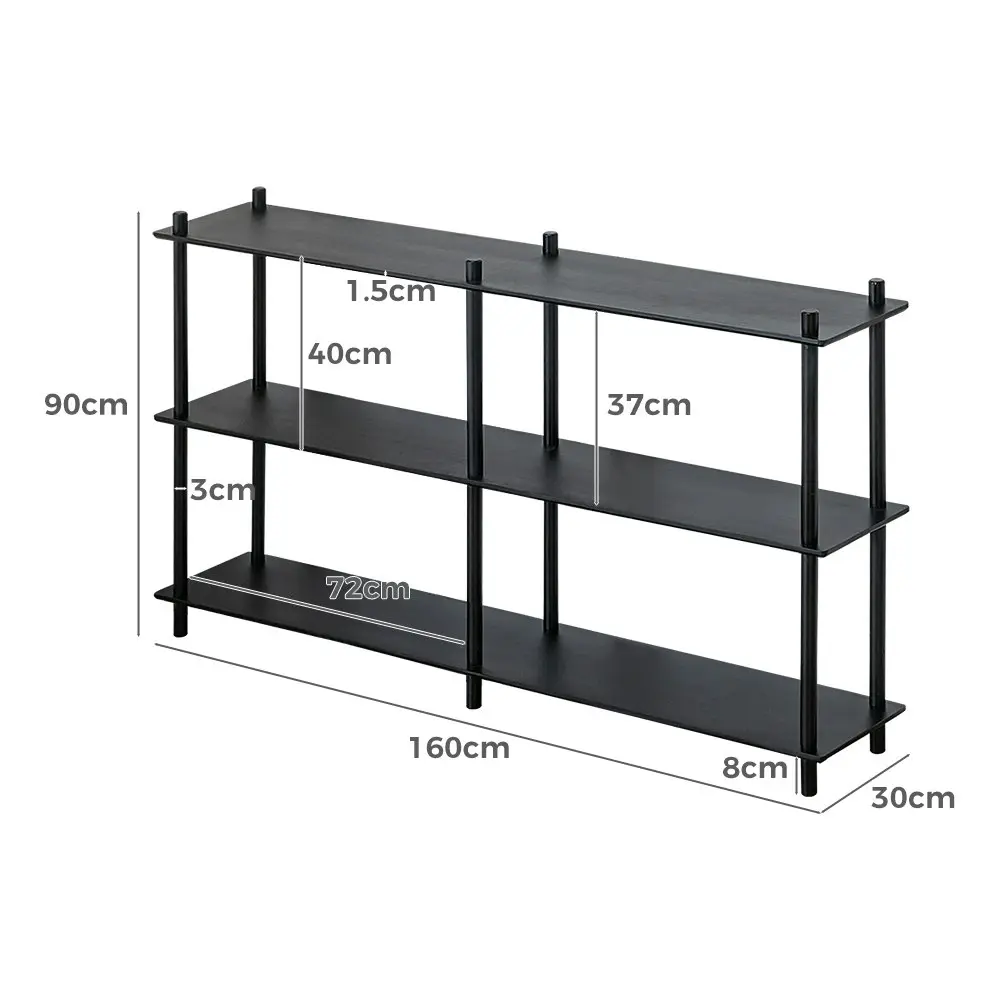 Furb 160CM 3-Tier Rubber Wood Wooden Storage Organizer Stand Shelves Black