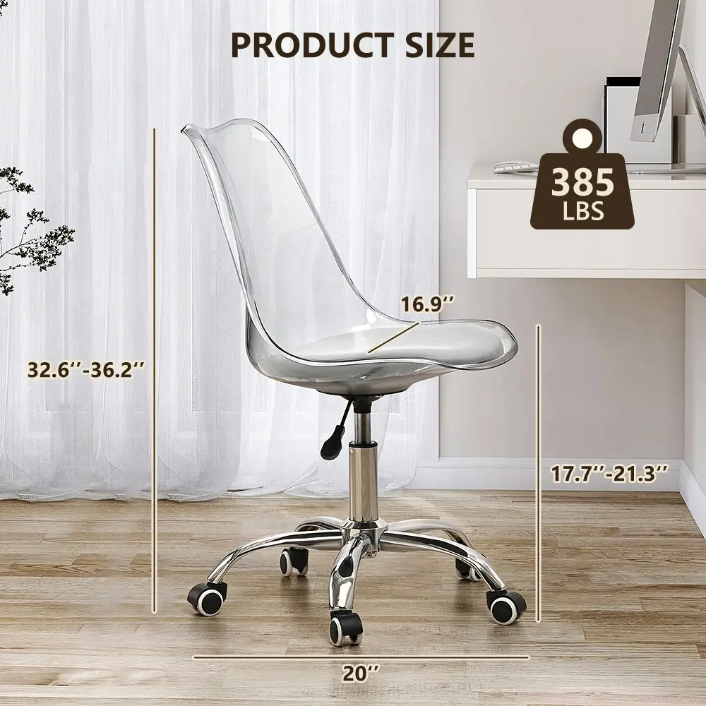 Furb Acrylic Office Chair Height Adjustable Swivel Rolling Stools for Work Study