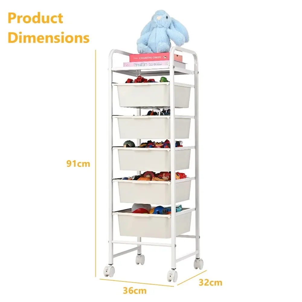 Furb Storage Rolling Cart w/ 5 Tier , Kids Toy Storage Organizer Removable Cart