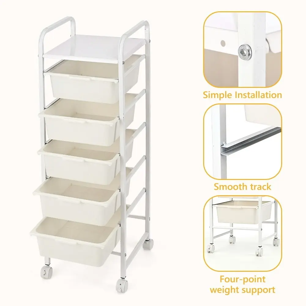 Furb Storage Rolling Cart w/ 5 Tier , Kids Toy Storage Organizer Removable Cart