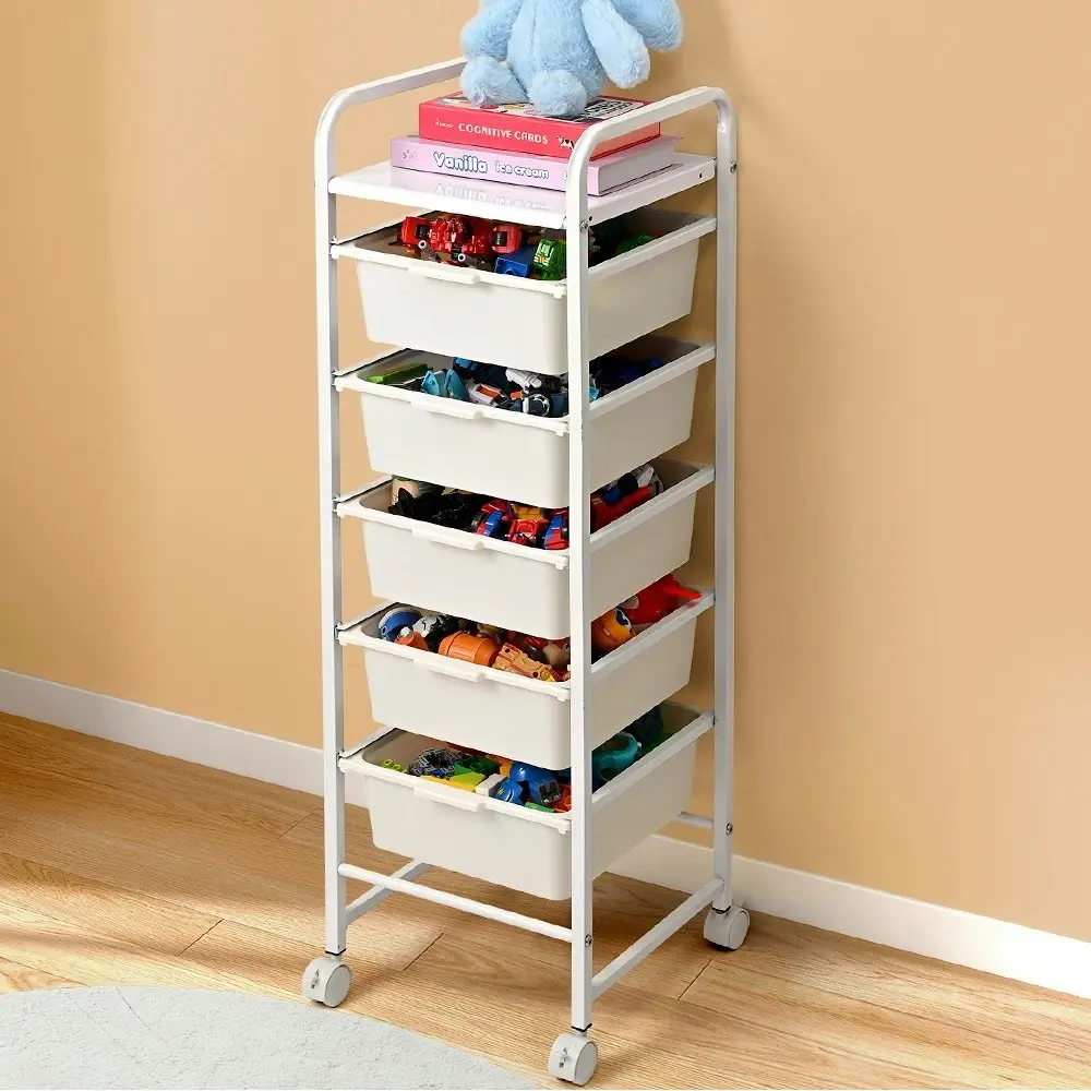 Furb Storage Rolling Cart w/ 5 Tier , Kids Toy Storage Organizer Removable Cart