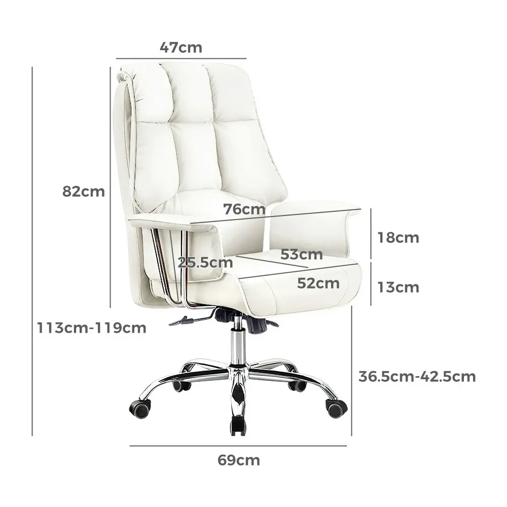 Furb Executive Office Chair PU Leather High-Back Thick Padded Back Support White