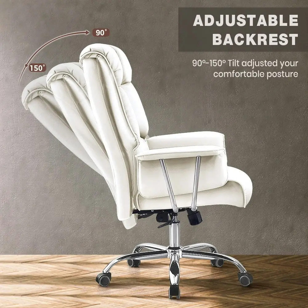 Furb Executive Office Chair PU Leather High-Back Thick Padded Back Support White