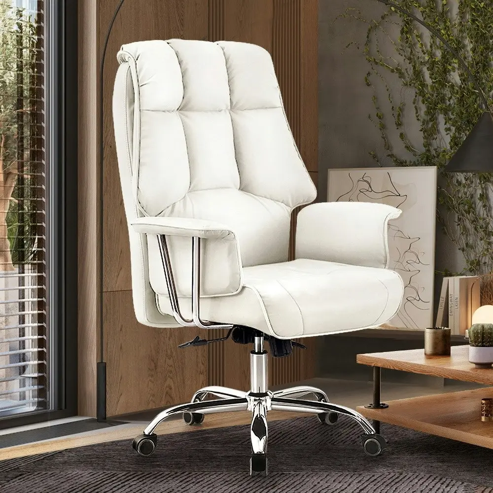 Furb Executive Office Chair PU Leather High-Back Thick Padded Back Support White