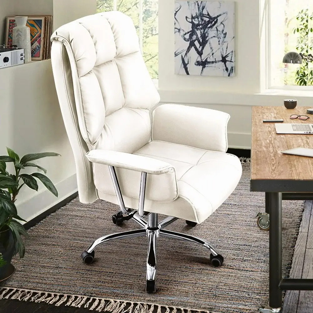 Furb Executive Office Chair PU Leather High-Back Thick Padded Back Support White