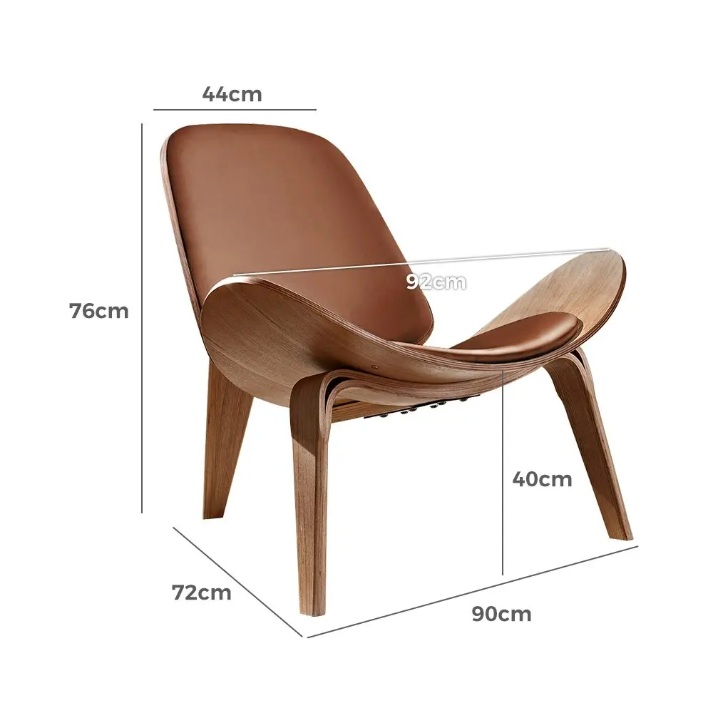 Furb Shell Chair Ash Plywood PU Leather Accent Chair Living Room Tan