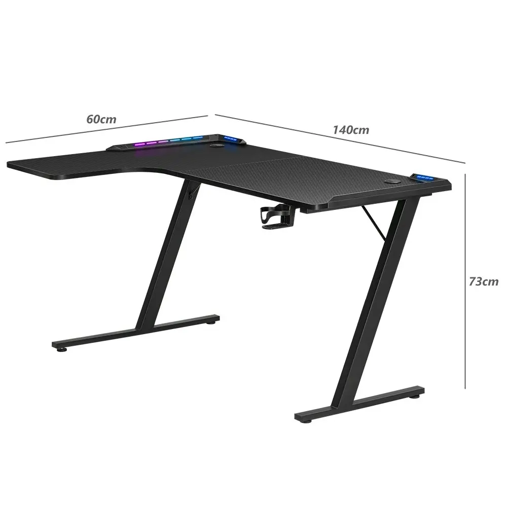 Furb L Shape Gaming Computer Desk RGB LED Corner Computer Carbon Fiber Table