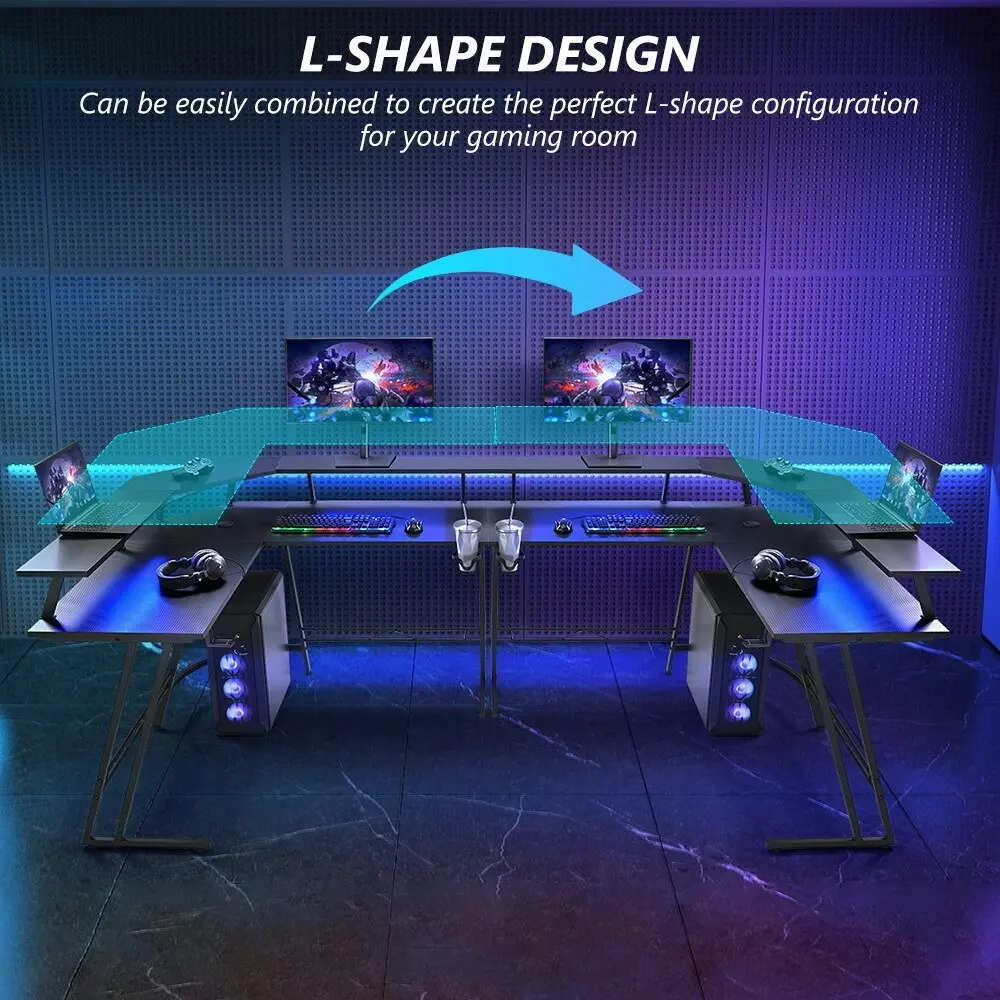 Furb L Shape Gaming Computer Desk RGB LED Corner Computer Carbon Fiber Table