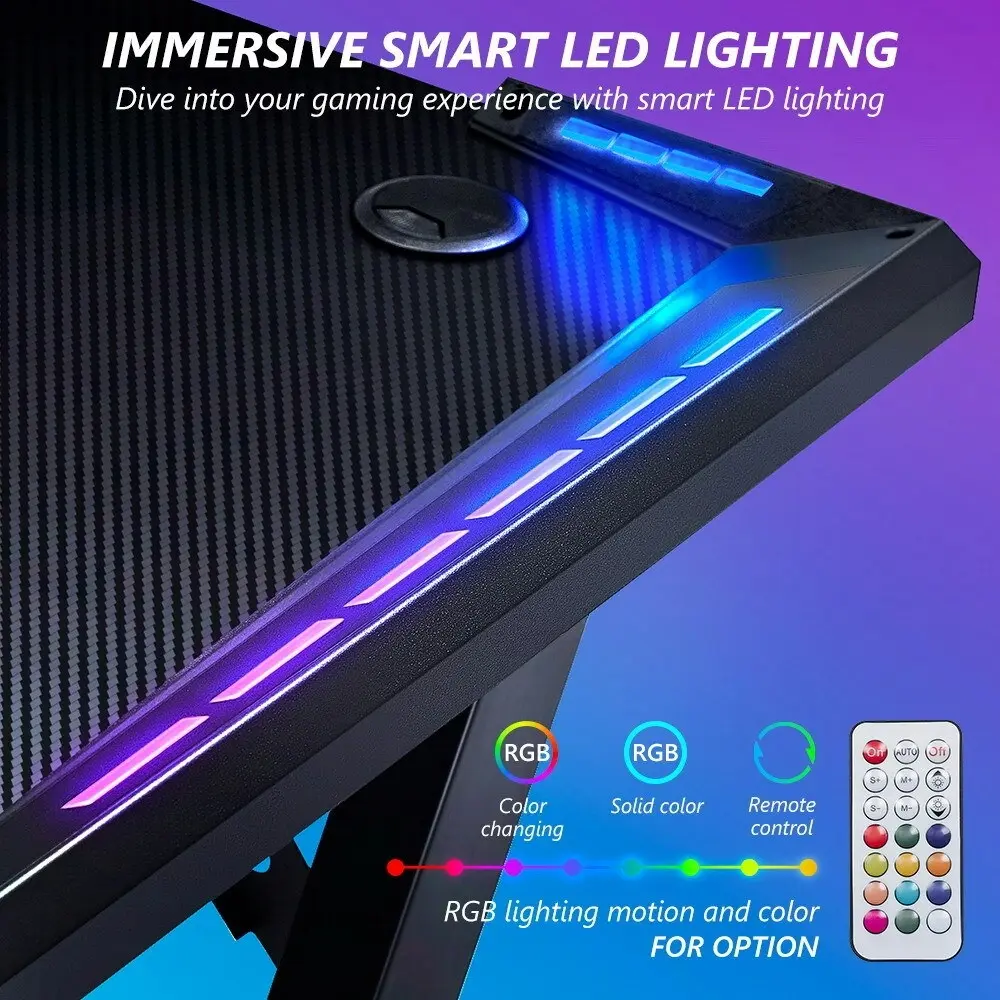 Furb L Shape Gaming Computer Desk RGB LED Corner Computer Carbon Fiber Table