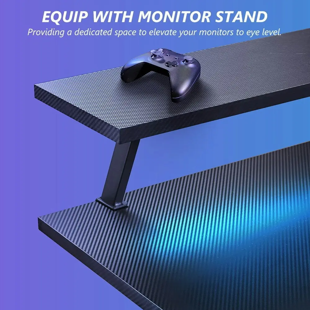 Furb L Shape Gaming Computer Desk RGB LED Corner Computer Carbon Fiber Table