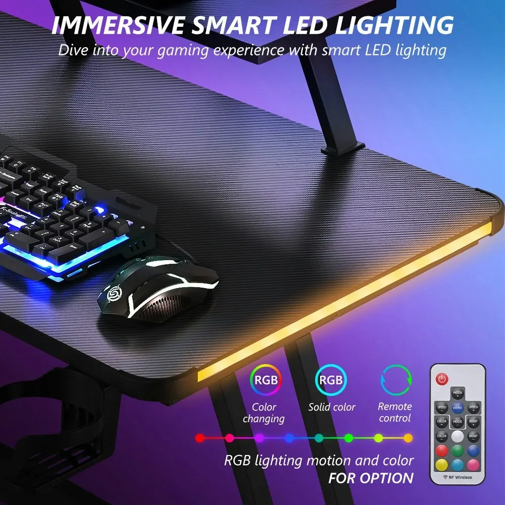 Furb L Shape Gaming Computer Desk RGB LED Corner Computer Carbon Fiber Table