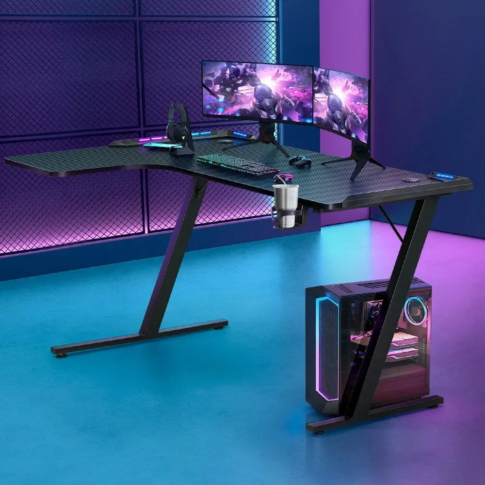 Furb L Shape Gaming Computer Desk RGB LED Corner Computer Carbon Fiber Table