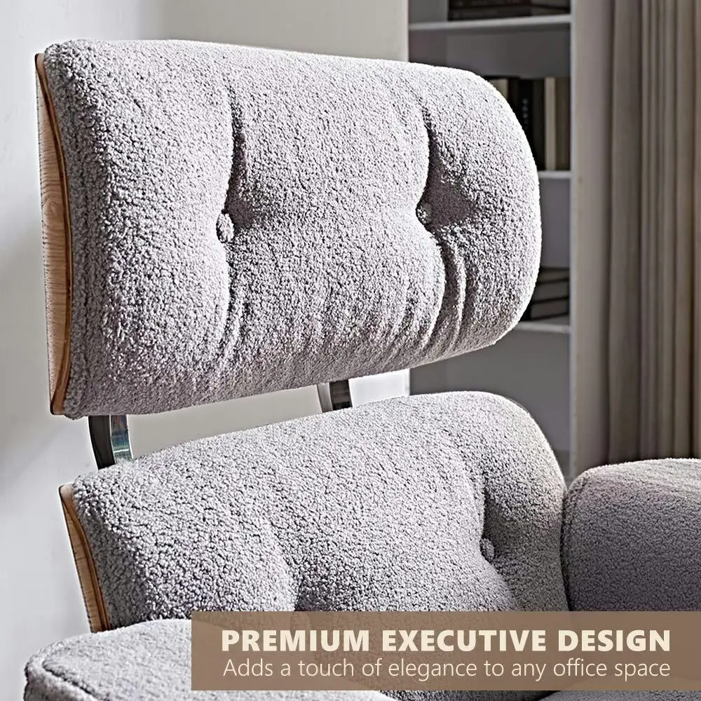 Furb Executive Office Chair Sherpa Fabric Thick Pad Armrest Seat Grey